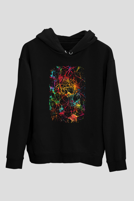 Doğal Ağlar Beyin Baskılı Unisex Siyah Hoodie