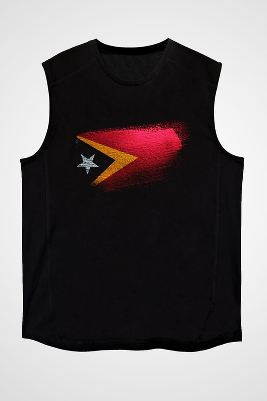 Doğu Timor - East Timor Bayrağı Baskılı Unisex Siyah Kolsuz Tişört