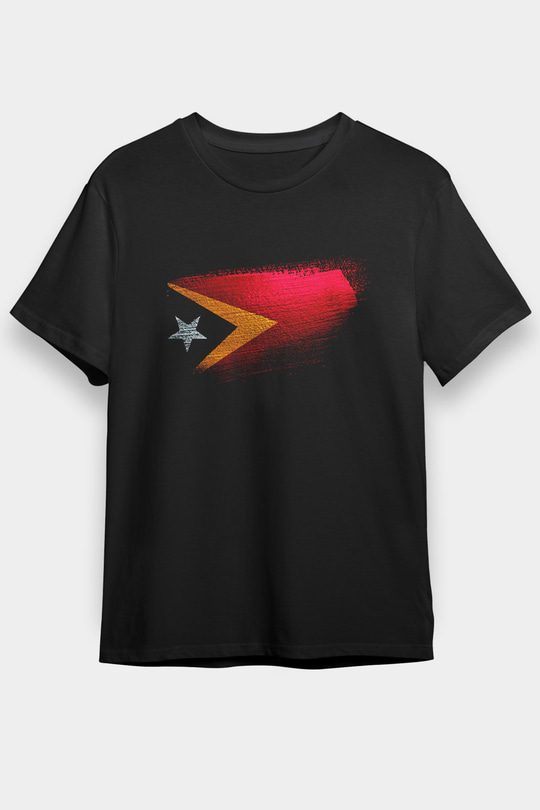 Doğu Timor - East Timor Bayrağı Baskılı Unisex Siyah Tişört