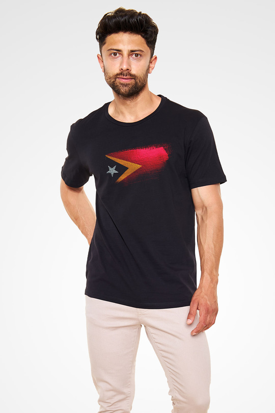 Doğu Timor - East Timor Bayrağı Baskılı Unisex Siyah Tişört