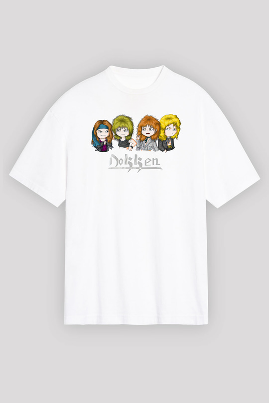 Dokken Baskılı Beyaz Unisex Oversize Tişört - Tshirt