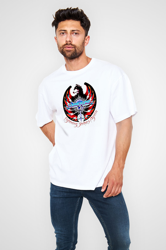 Dokken Baskılı Unisex Beyaz Oversize Tişört
