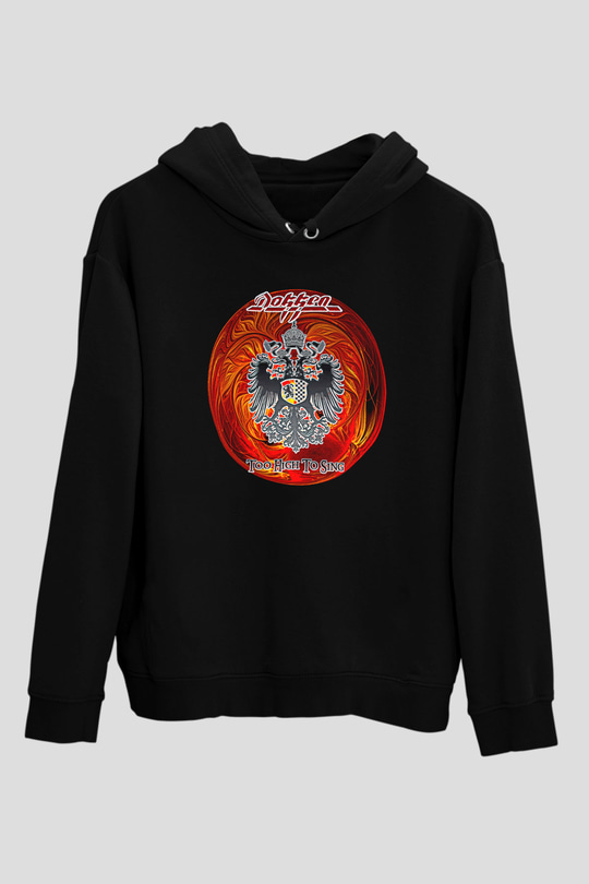 Dokken Baskılı Unisex Siyah Kapüşonlu Sweatshirt
