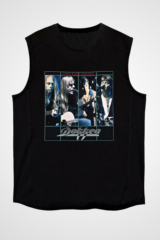 Dokken Baskılı Unisex Siyah Kolsuz Tişört