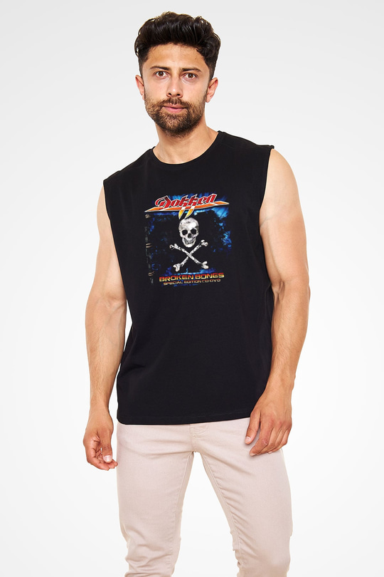 Dokken Baskılı Unisex Siyah Kolsuz Tişört