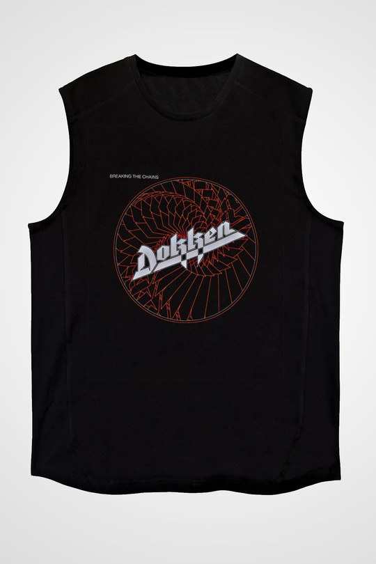 Dokken Baskılı Unisex Siyah Kolsuz Tişört