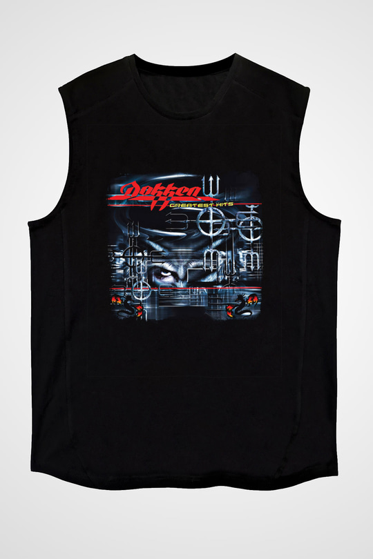 Dokken Baskılı Unisex Siyah Kolsuz Tişört