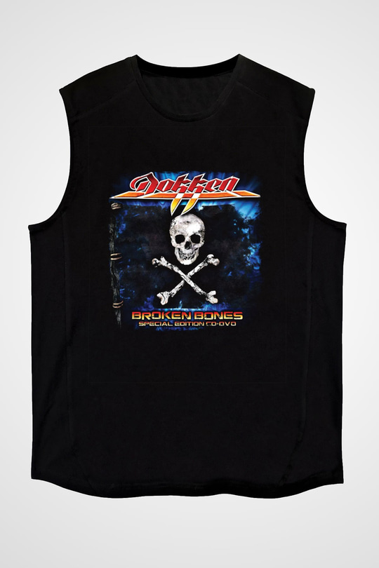 Dokken Baskılı Unisex Siyah Kolsuz Tişört