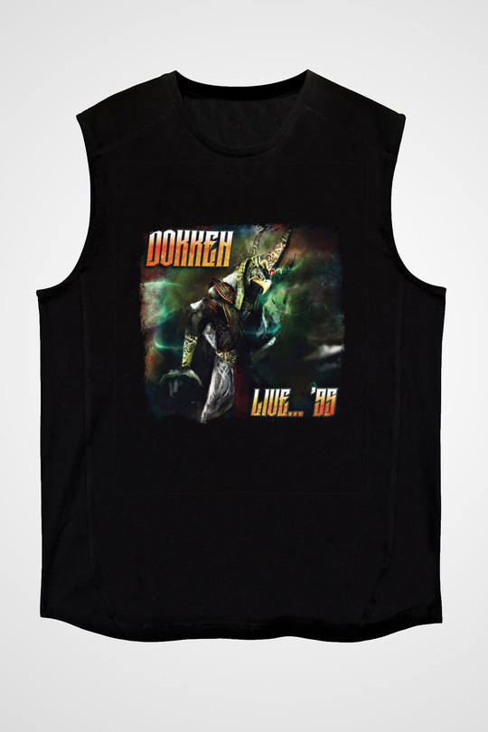 Dokken Baskılı Unisex Siyah Kolsuz Tişört