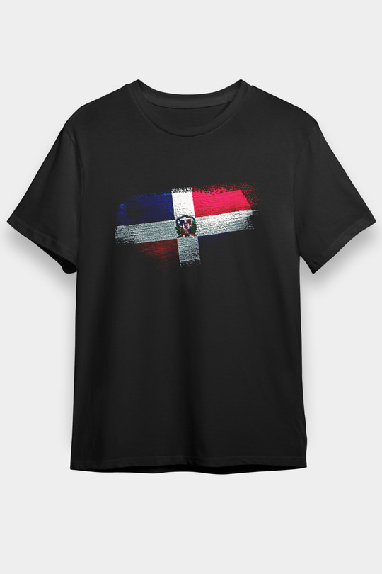 Dominik Cumhuriyeti - Dominican Republic Bayrağı Baskılı Unisex Siyah Tişört