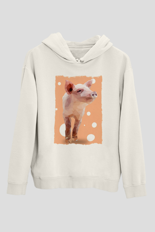 Domuz Beyaz Unisex Kapüşonlu Sweatshirt