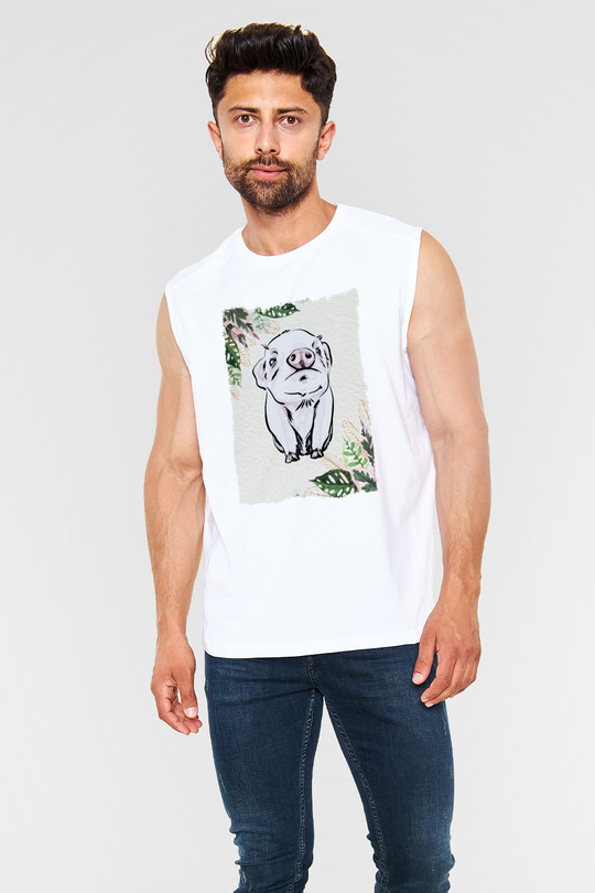 Domuz Beyaz Unisex Kolsuz Tişört
