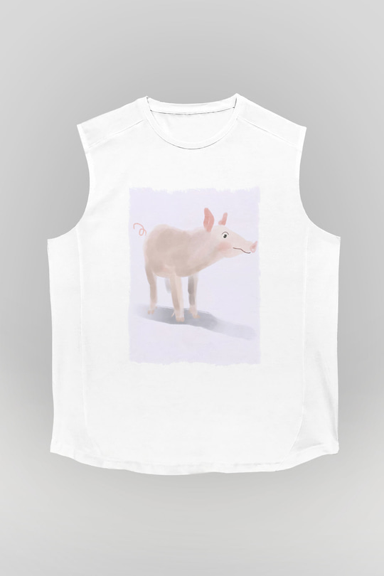 Domuz Beyaz Unisex Kolsuz Tişört