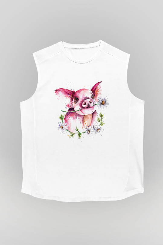 Domuz Beyaz Unisex Kolsuz Tişört