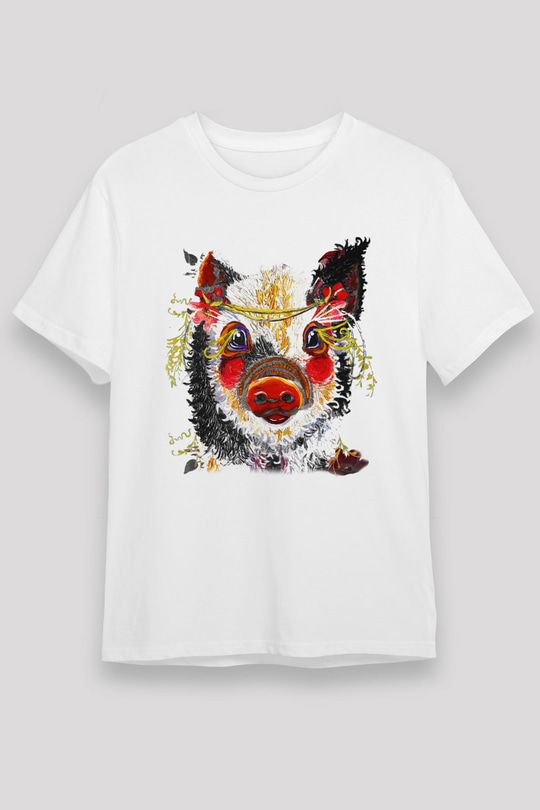 Domuz Beyaz Unisex Tişört T-Shirt - TişörtFabrikası