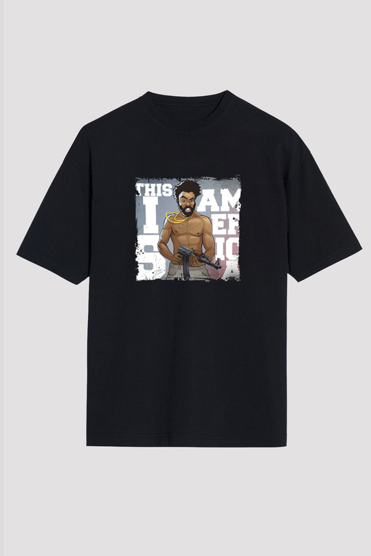 Donald Glover Baskılı Unisex Oversize Siyah Tişört