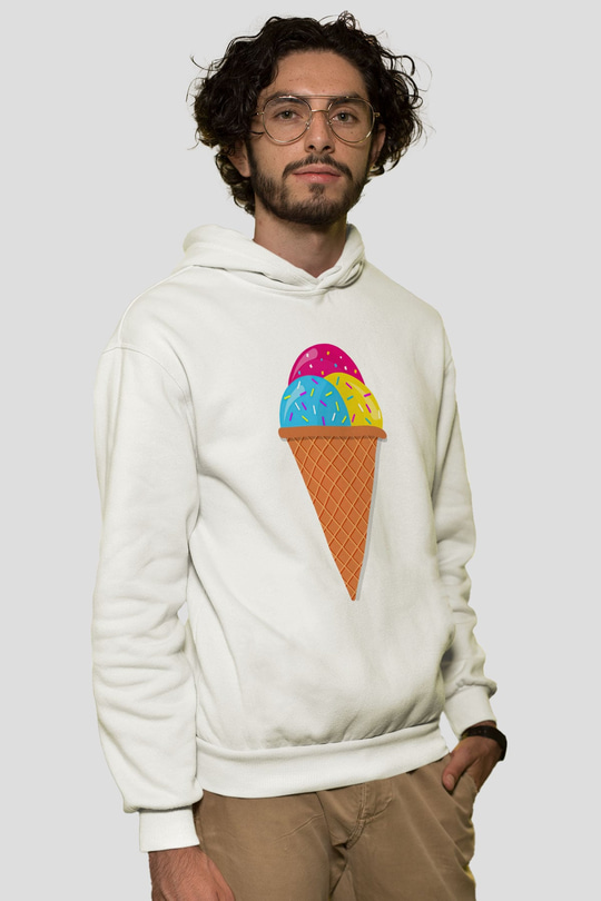 Dondurmacı Beyaz Unisex Kapüşonlu Sweatshirt