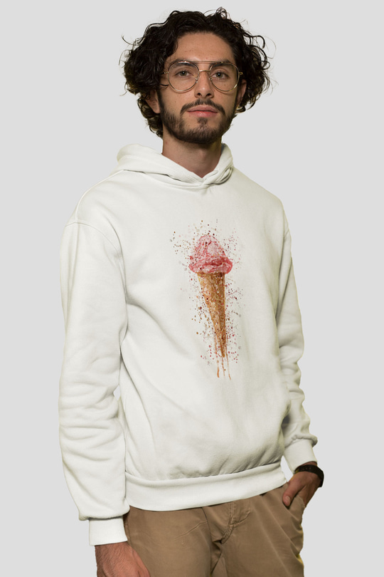 Dondurmacı Beyaz Unisex Kapüşonlu Sweatshirt