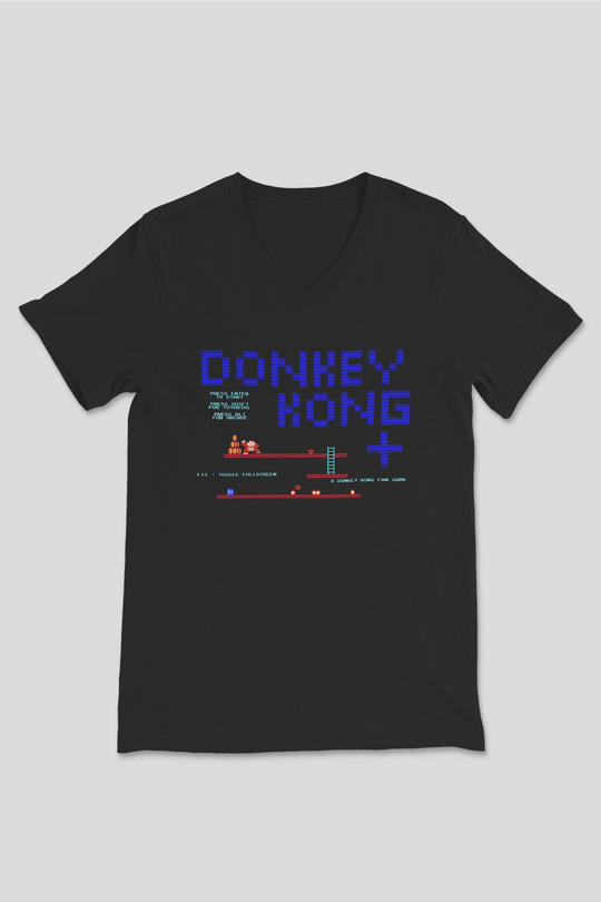 Donkey Kong Siyah Unisex  V Yaka Tişört