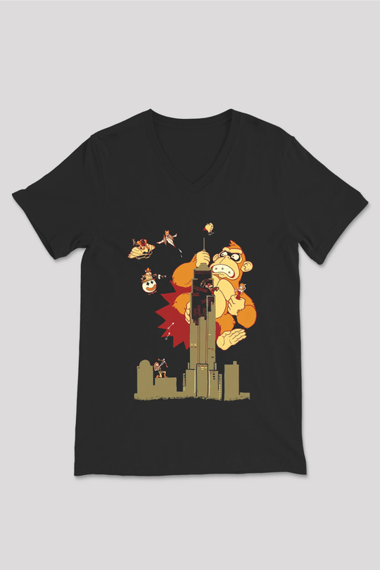 Donkey Kong Siyah Unisex  V Yaka Tişört