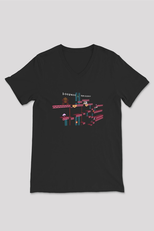 Donkey Kong Siyah Unisex  V Yaka Tişört