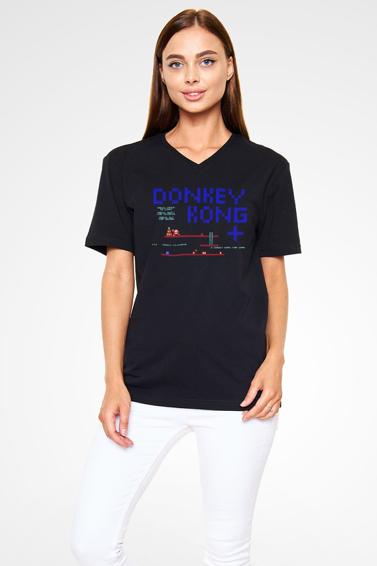 Donkey Kong Siyah Unisex  V Yaka Tişört