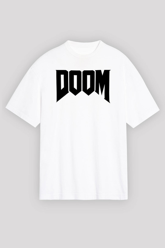 Doom Beyaz Unisex Oversize Tişört T-Shirt