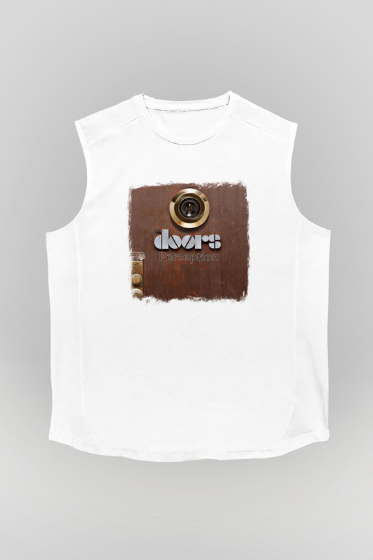 Doors Baskılı Unisex Beyaz Kolsuz Tişört