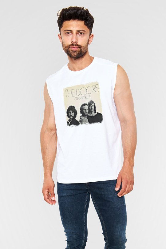 Doors Baskılı Unisex Beyaz Kolsuz Tişört