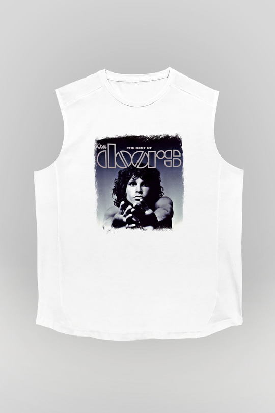Doors Baskılı Unisex Beyaz Kolsuz Tişört
