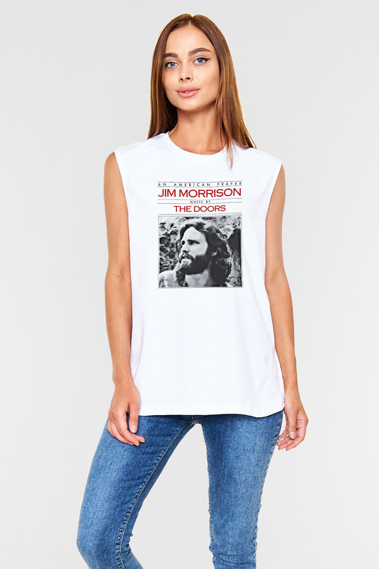 Doors Baskılı Unisex Beyaz Kolsuz Tişört