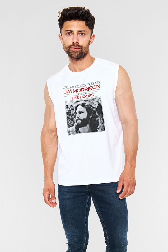 Doors Baskılı Unisex Beyaz Kolsuz Tişört