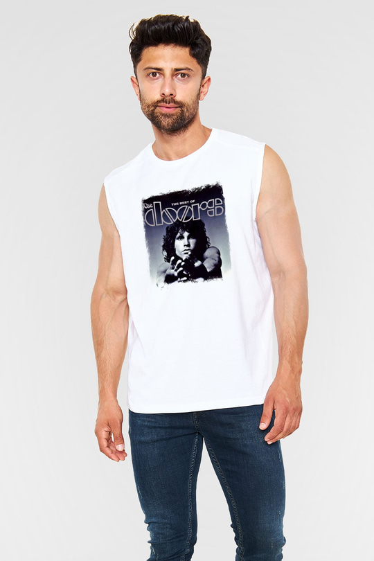 Doors Baskılı Unisex Beyaz Kolsuz Tişört
