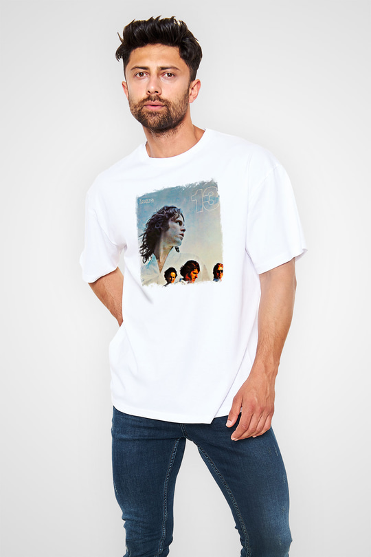Doors Baskılı Unisex Beyaz Oversize Tişört