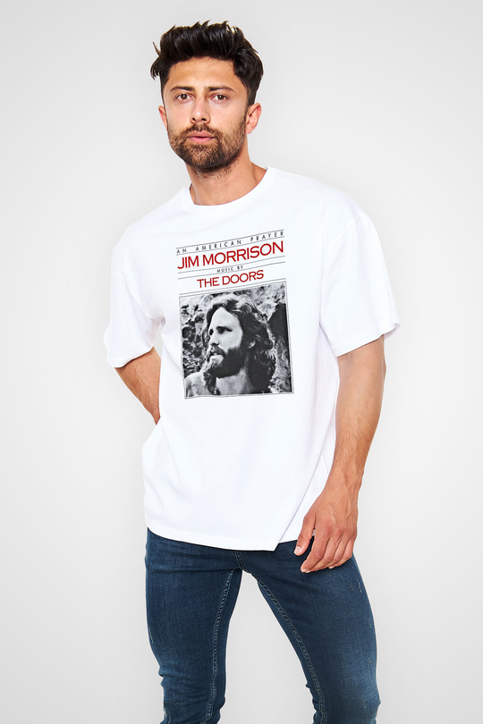 Doors Baskılı Unisex Beyaz Oversize Tişört