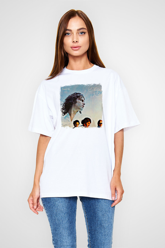 Doors Baskılı Unisex Beyaz Oversize Tişört