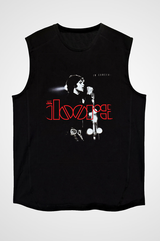 Doors Baskılı Unisex Siyah Kolsuz Tişört