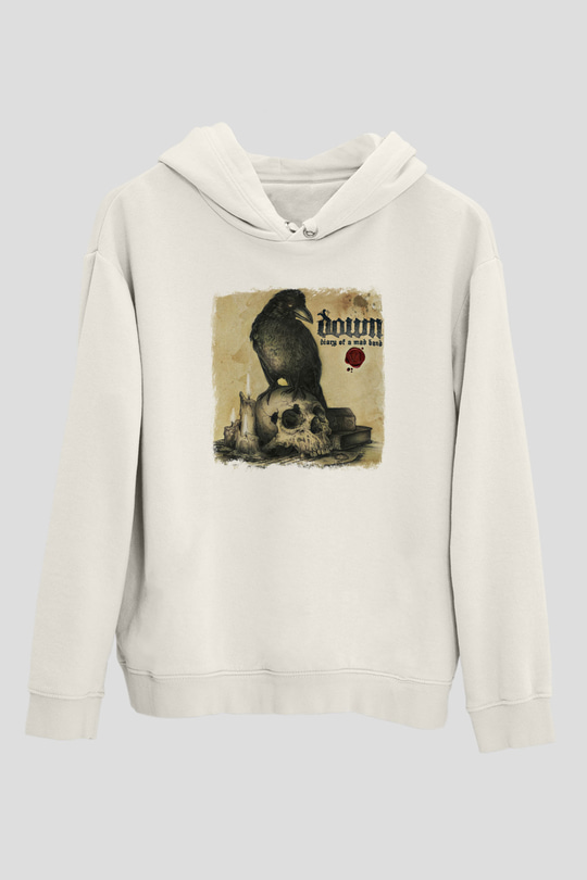 Down Baskılı Unisex Beyaz Hoodie