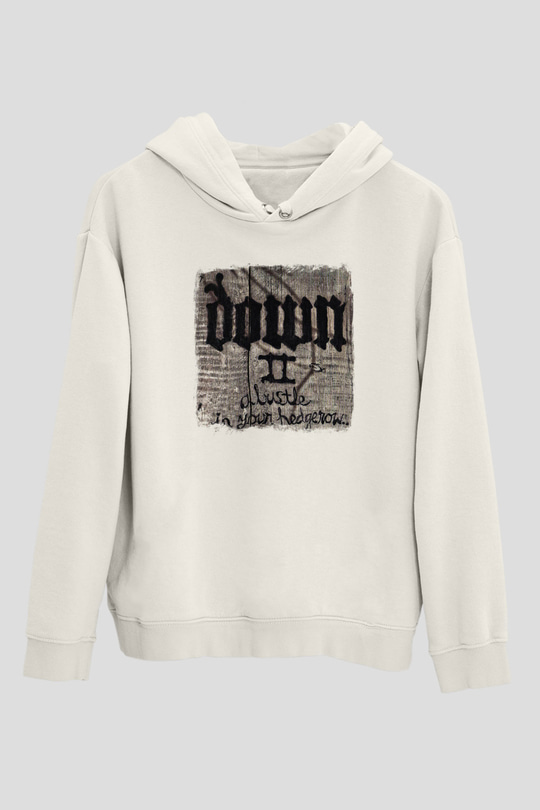 Down Baskılı Unisex Beyaz Hoodie