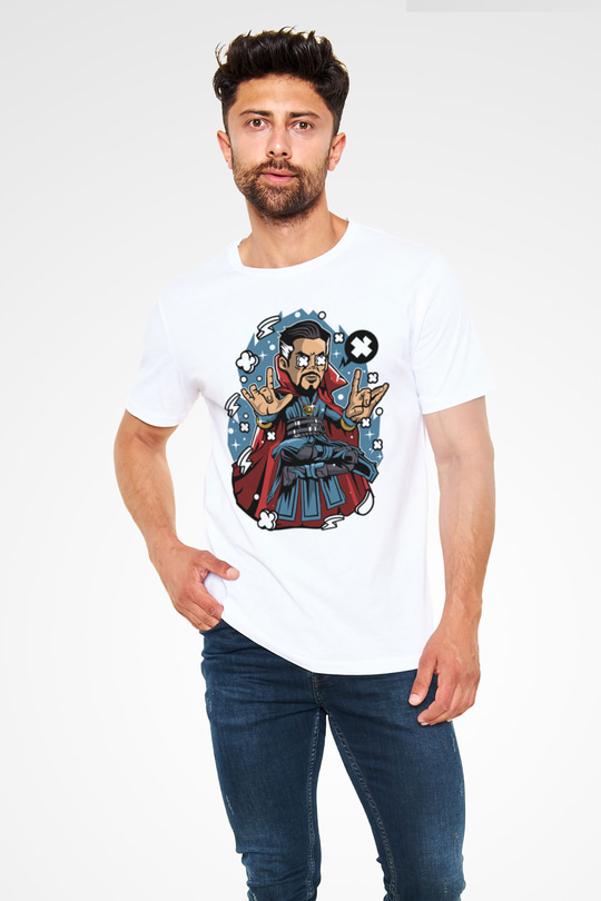 Dr Strange Baskılı Unisex Beyaz Tişört