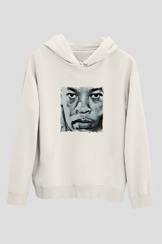 Dr. Dre Baskılı Unisex Beyaz Kapüşonlu Sweatshirt