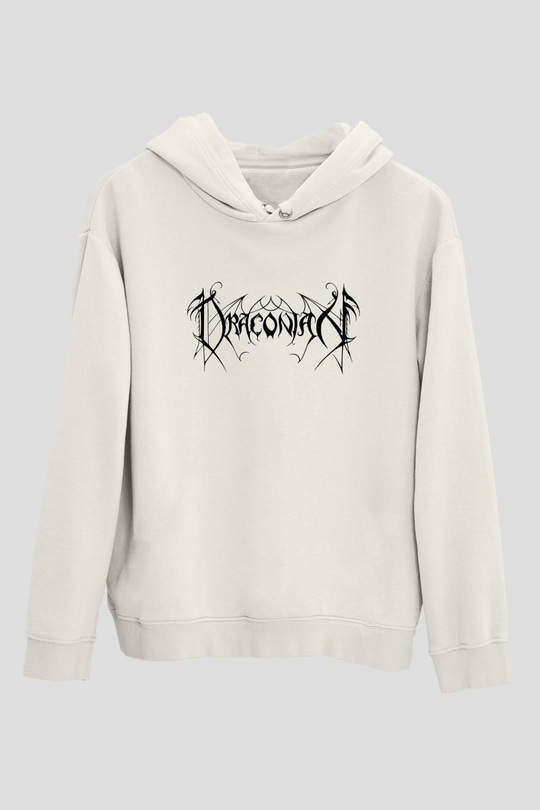 Draconian Baskılı Beyaz Unisex Kapüşonlu Sweatshirt
