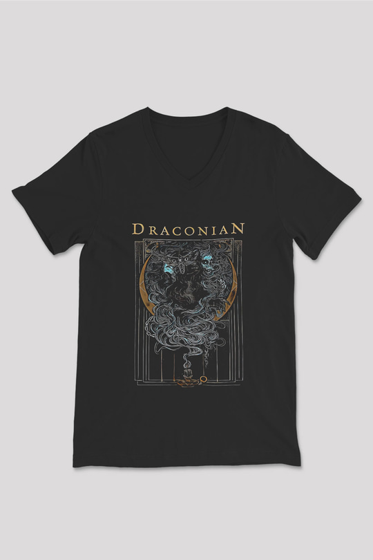 Draconian Baskılı Unisex Siyah V Yaka Tişört - Tshirt