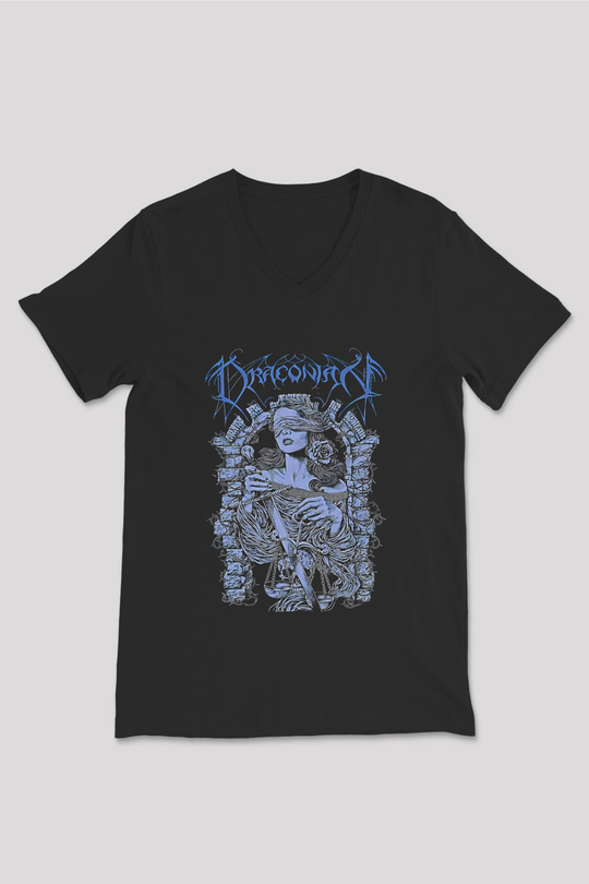 Draconian Baskılı Unisex Siyah V Yaka Tişört - Tshirt