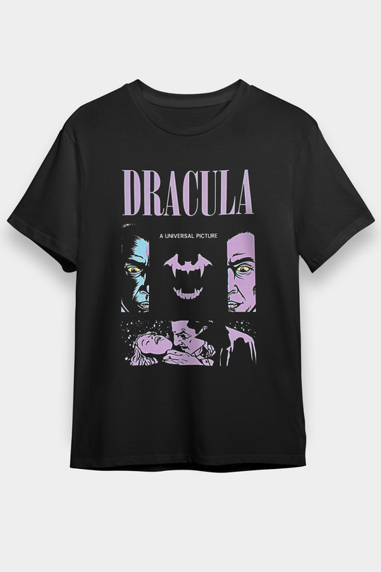 Dracula Baskılı Unisex Siyah Tişört - Tshirt