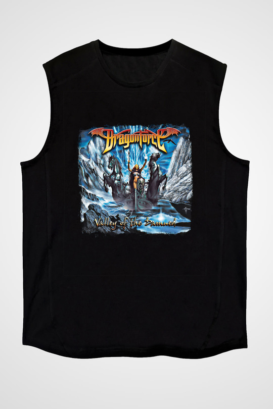 Dragon Force Baskılı Unisex Siyah Kolsuz Tişört