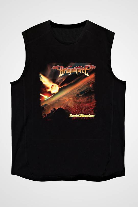 Dragon Force Baskılı Unisex Siyah Kolsuz Tişört