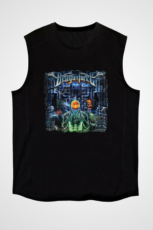 Dragon Force Baskılı Unisex Siyah Kolsuz Tişört