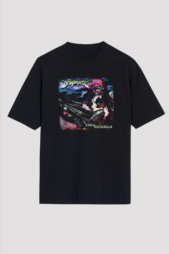 Dragon Force Baskılı Unisex Siyah Oversize Tişört