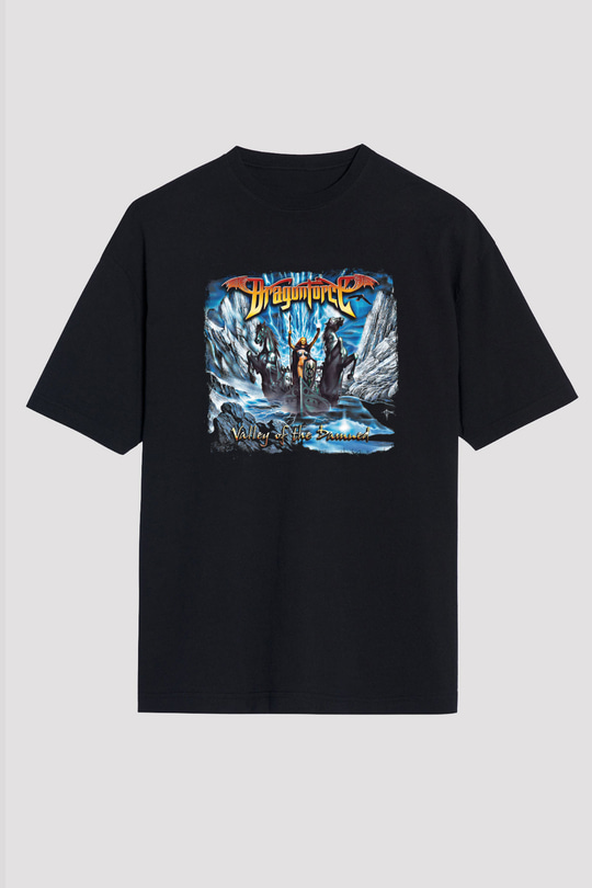 Dragon Force Baskılı Unisex Siyah Oversize Tişört